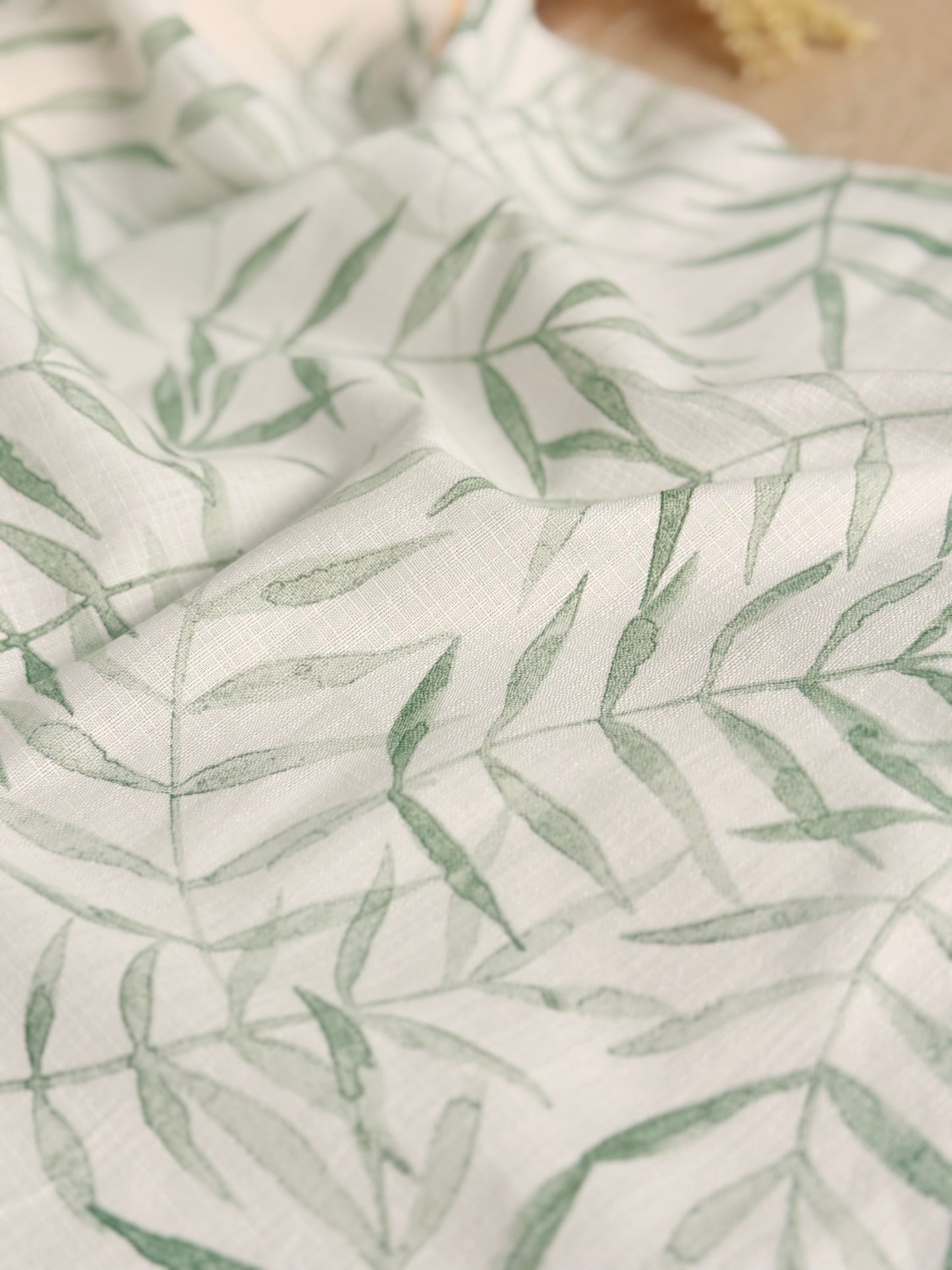 Printed Linen Slub Willow Leaves