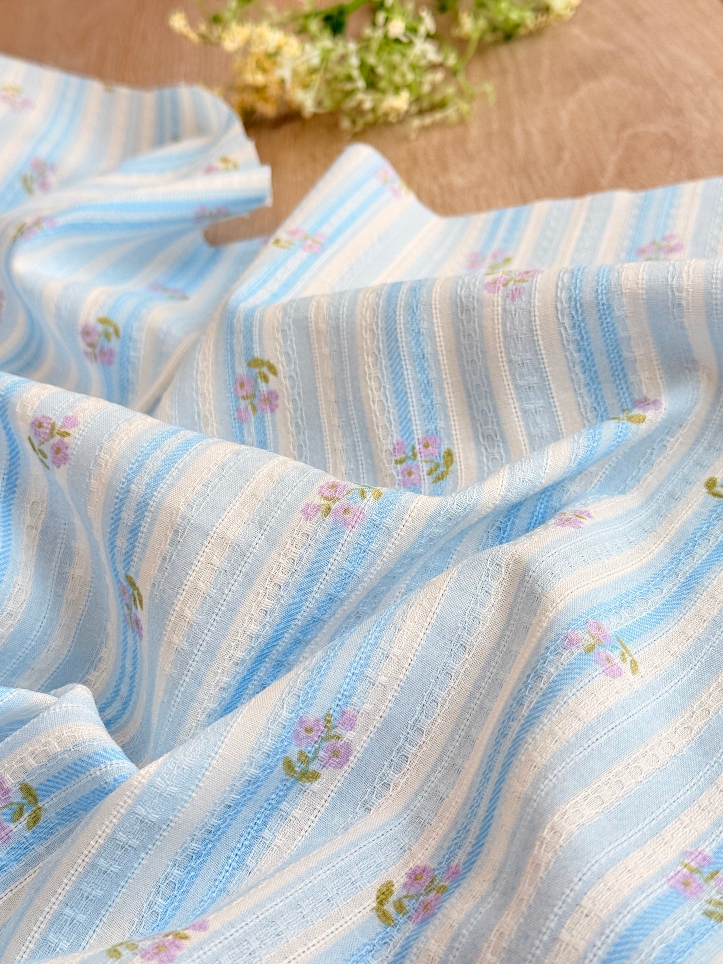 Embroidered Cotton Bluebell Stripe