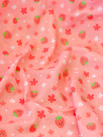 Printed Waffle Fabric Happy Strawberry