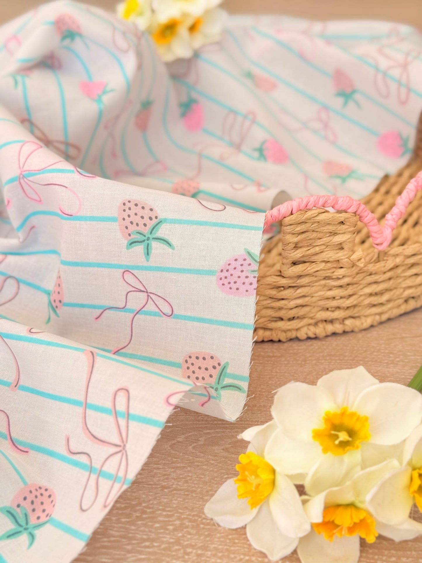 Printed Cotton Strawberry Ribbons