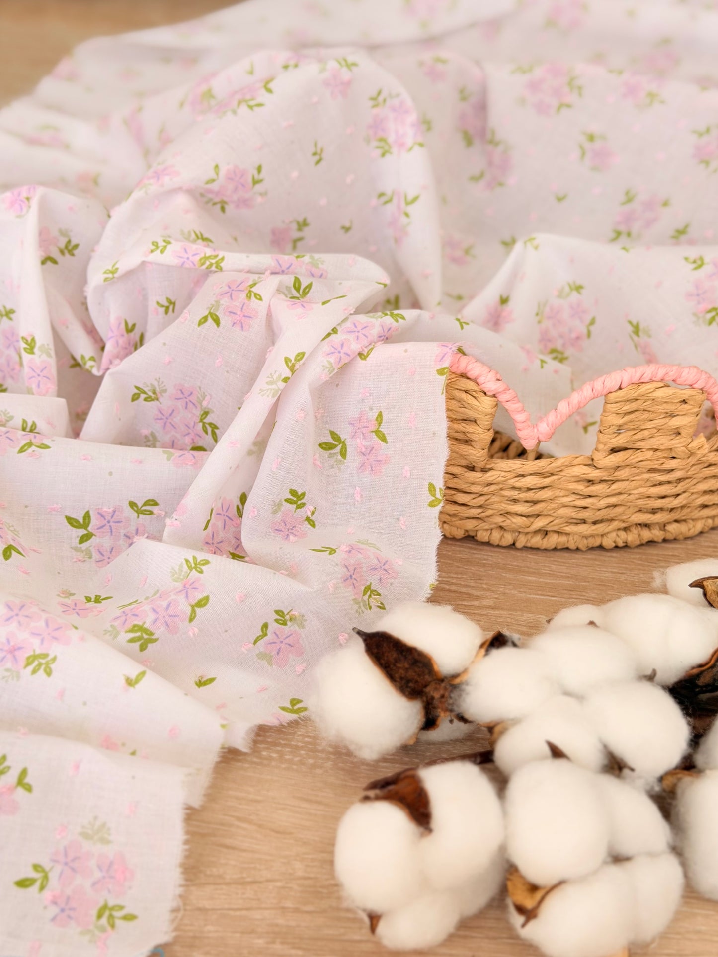 Printed Plumeti Cotton Pink Hydrangea
