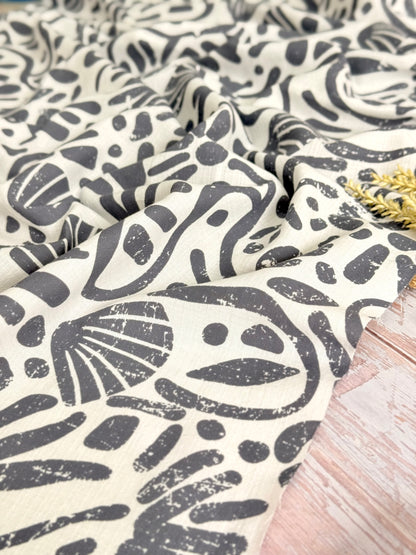 Printed Linen Slub Natural Shapes