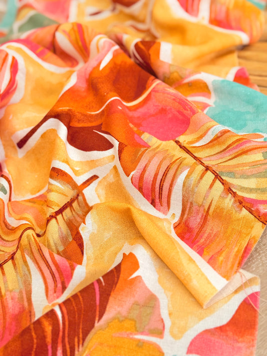 Printed Linen Flame Palms