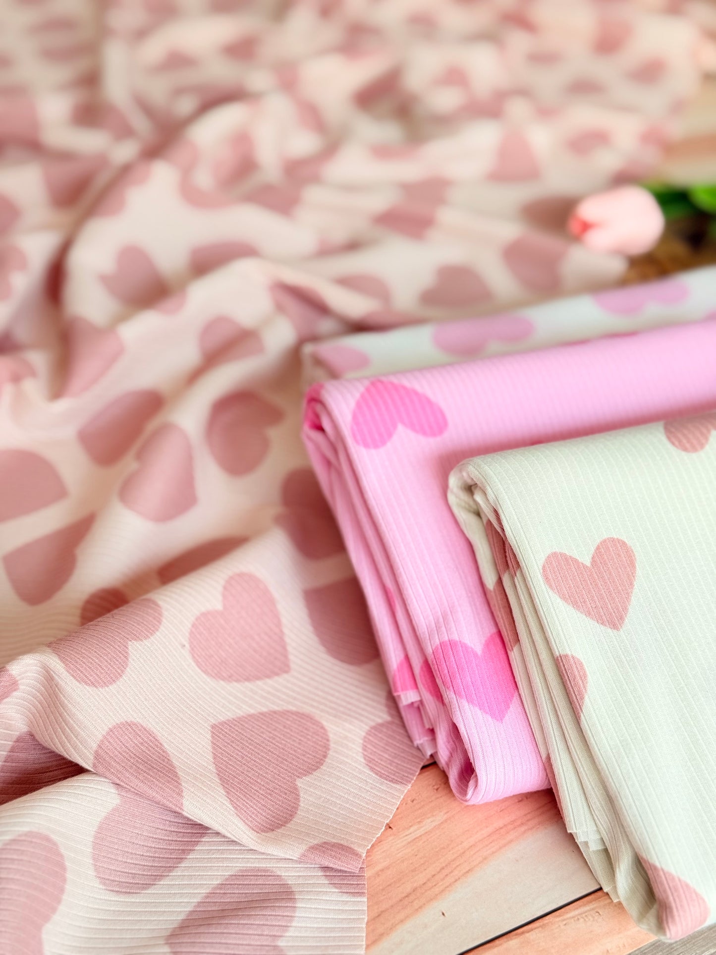 Printed Rib Pink Hearts Dream