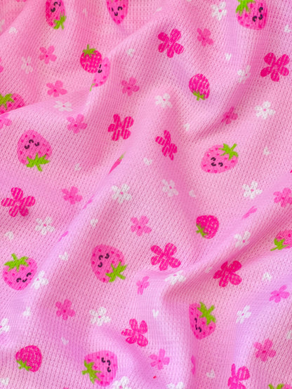 Printed Waffle Fabric Happy Strawberry