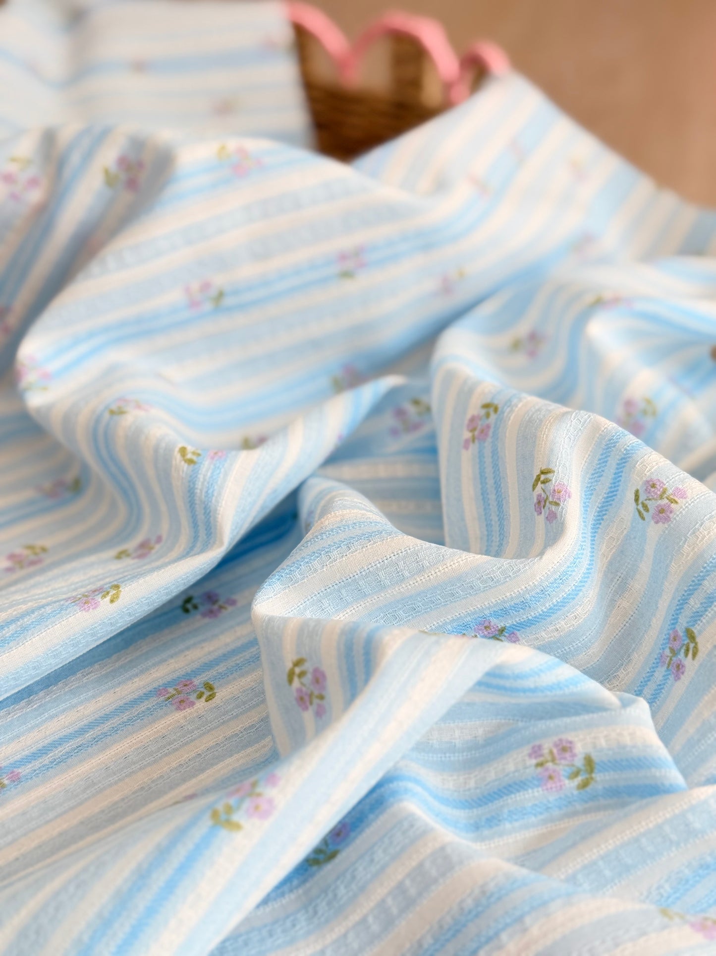 Embroidered Cotton Bluebell Stripe
