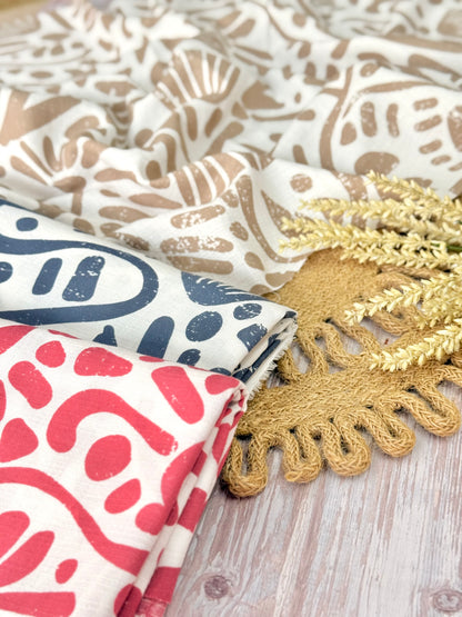 Printed Linen Slub Natural Shapes