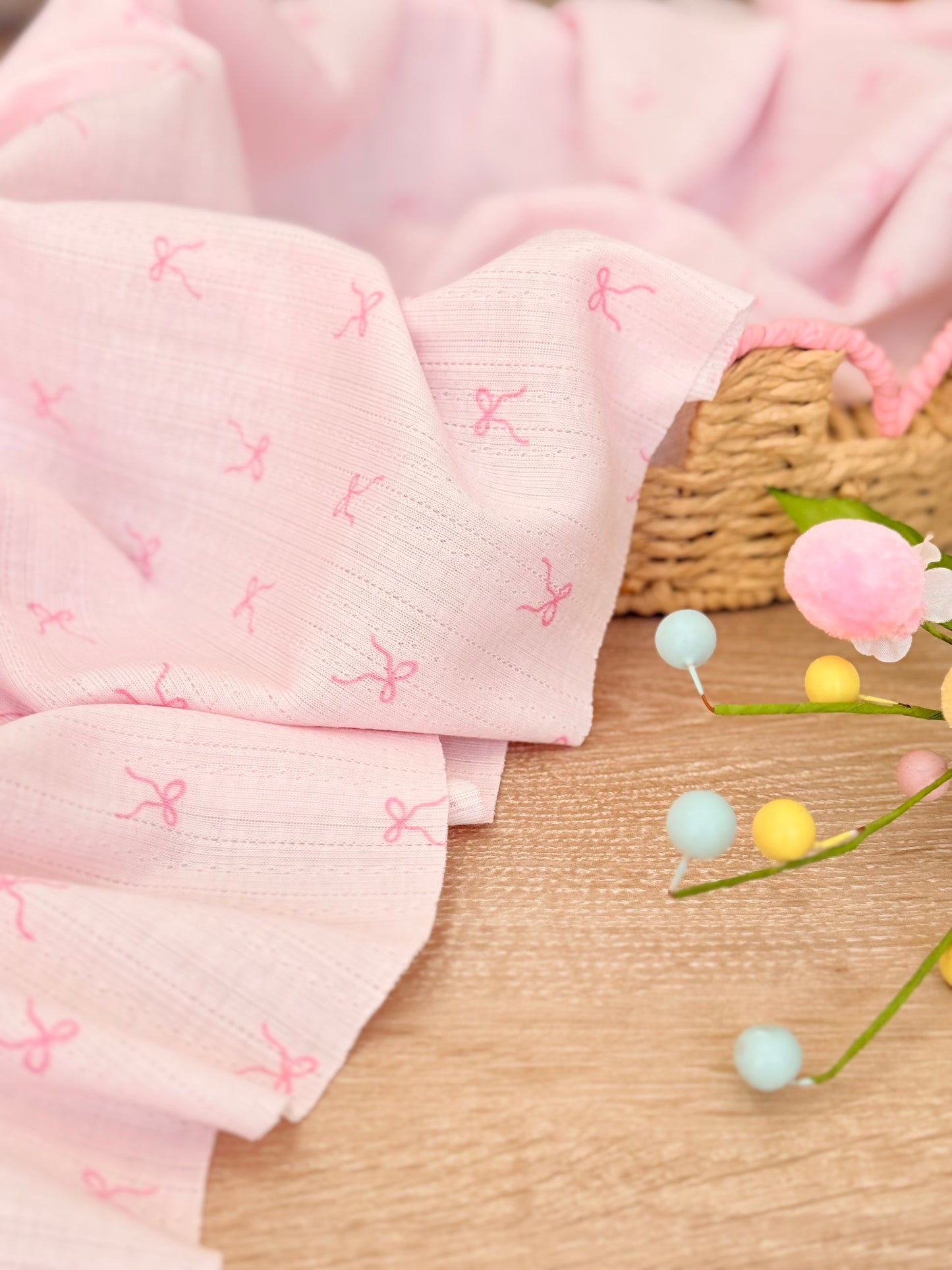Printed Cotton Jersey Blush Bows
