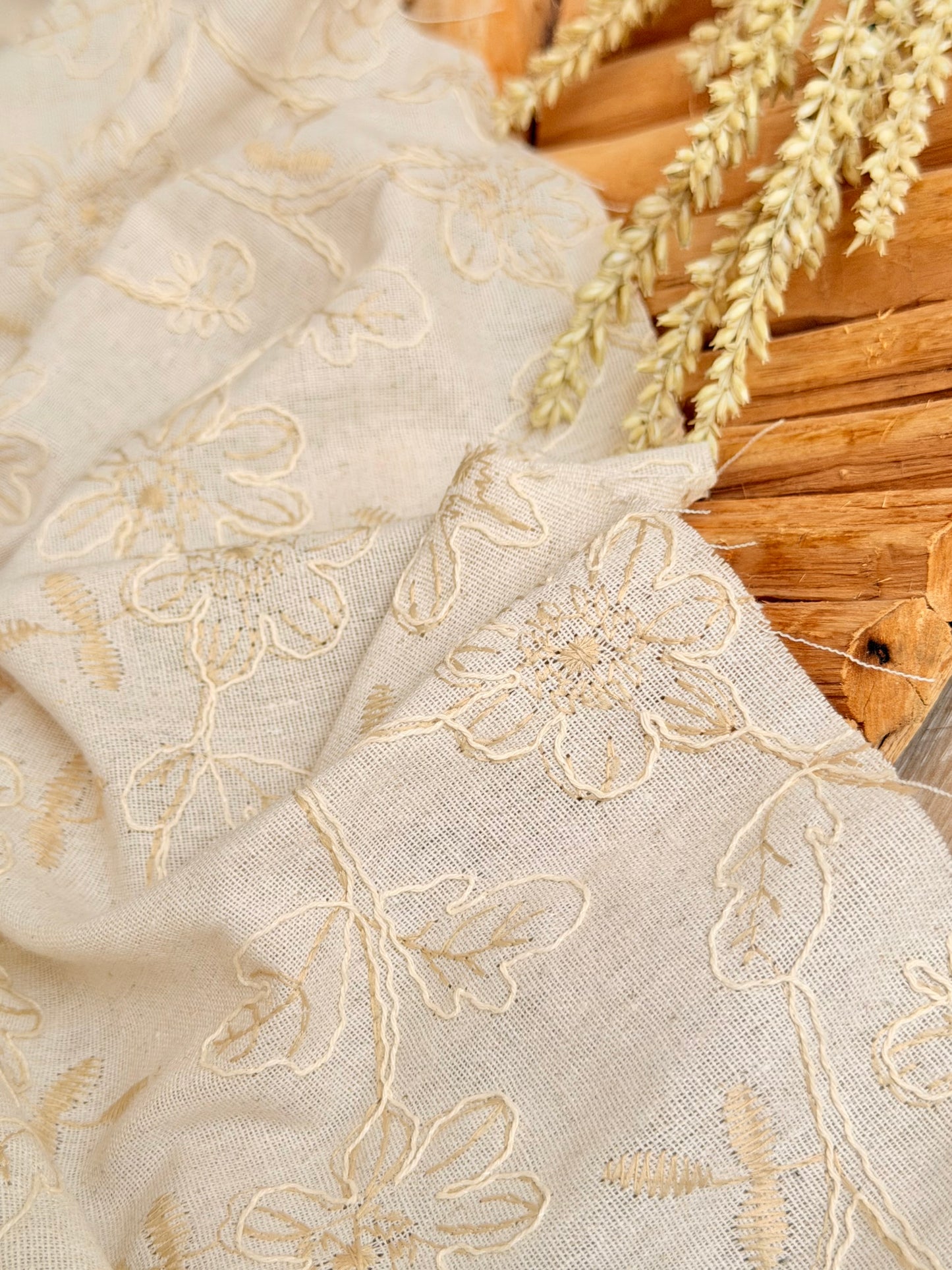 Embroidered Linen Ivory Meadow