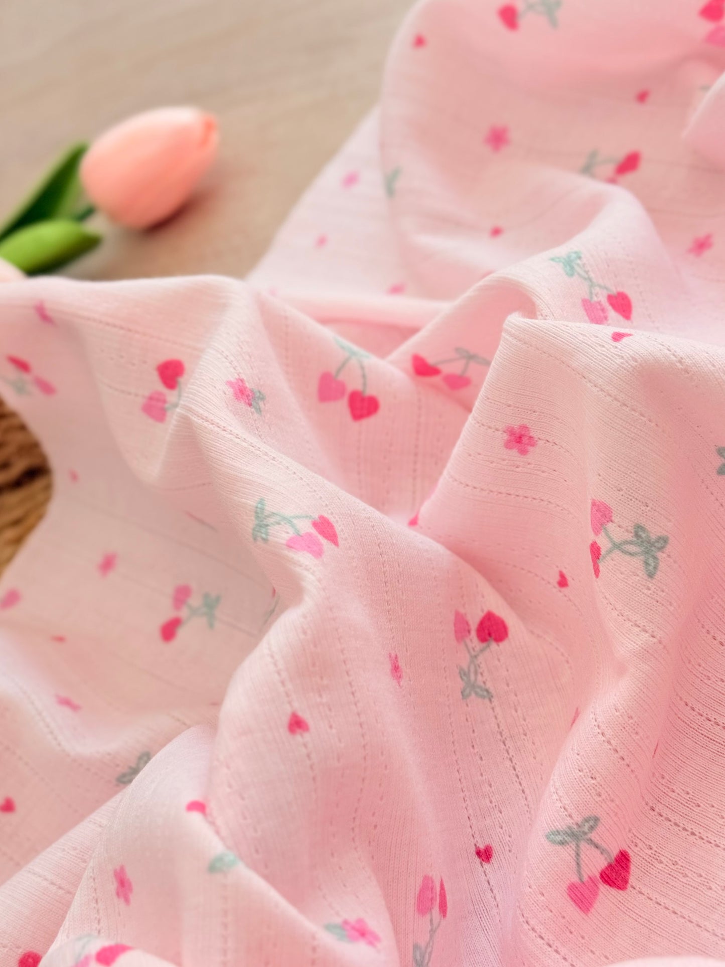 Printed Cotton Jersey Cherry Kisses