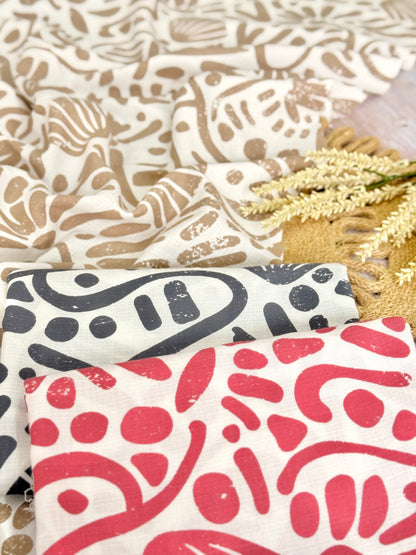 Printed Linen Slub Natural Shapes