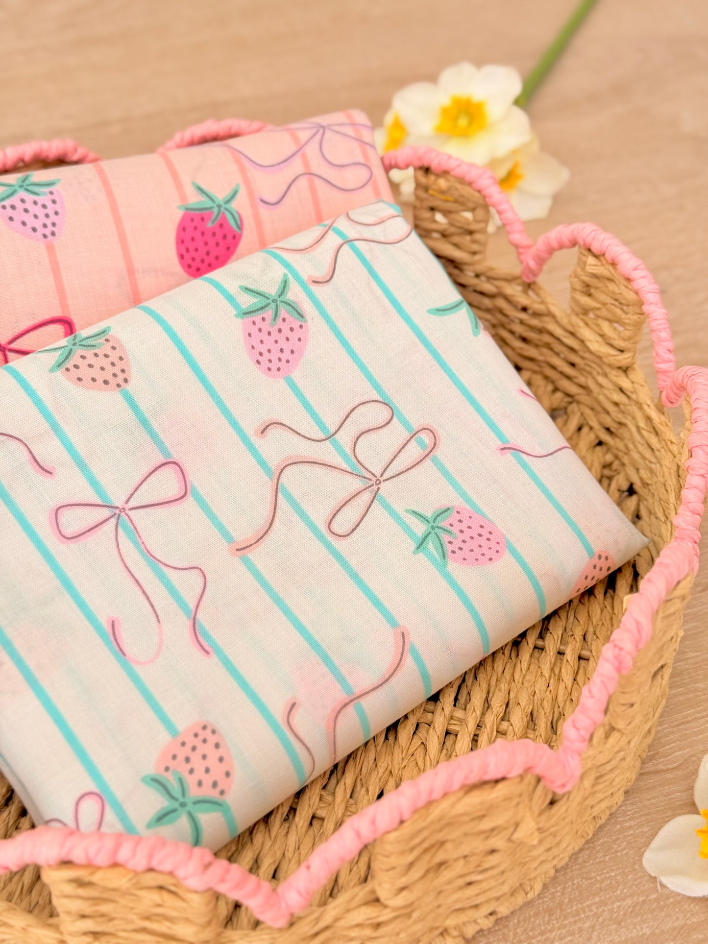 Printed Cotton Strawberry Ribbons