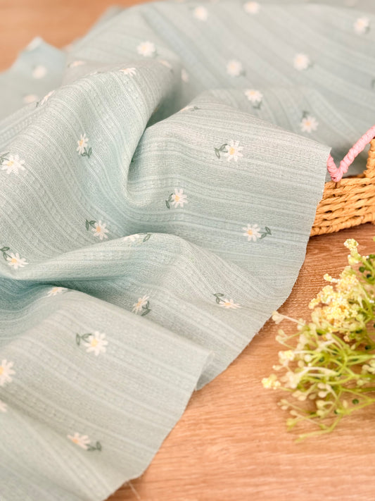 Embroidered Cotton Mint Daisy