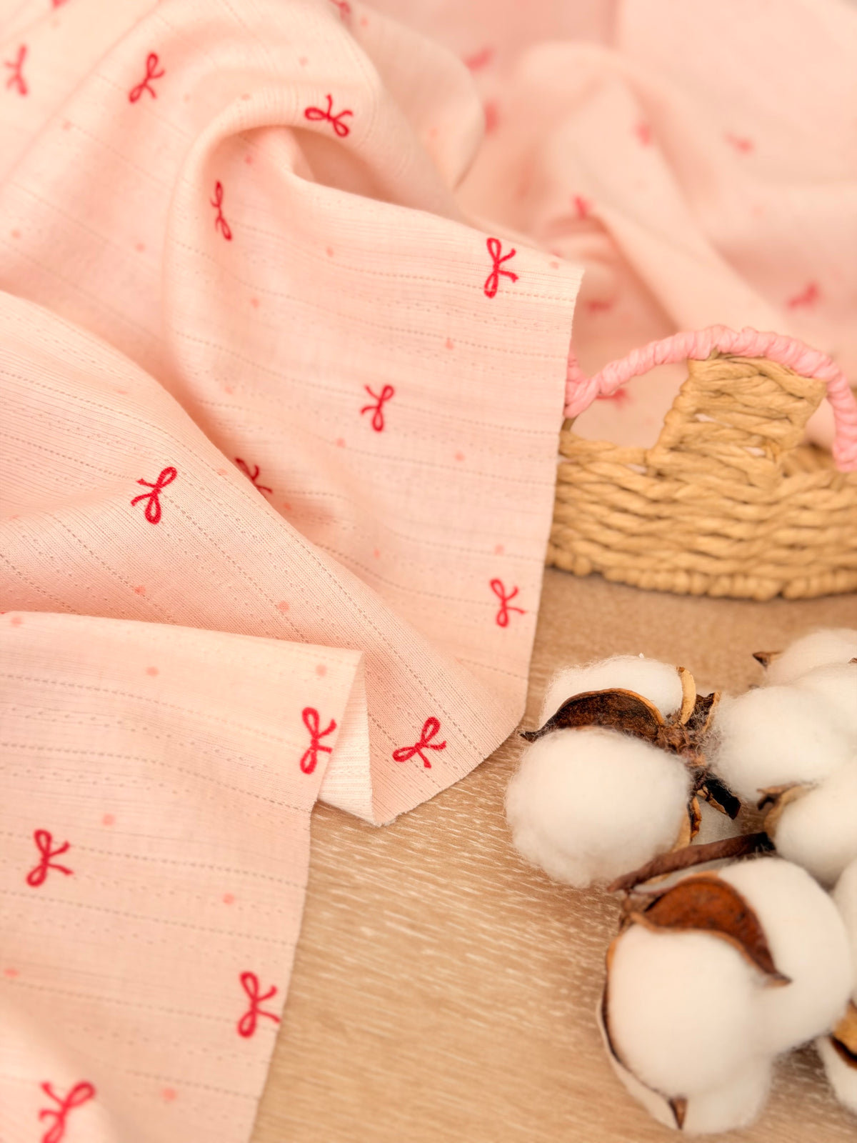 Printed Cotton Jersey Cherry Bows