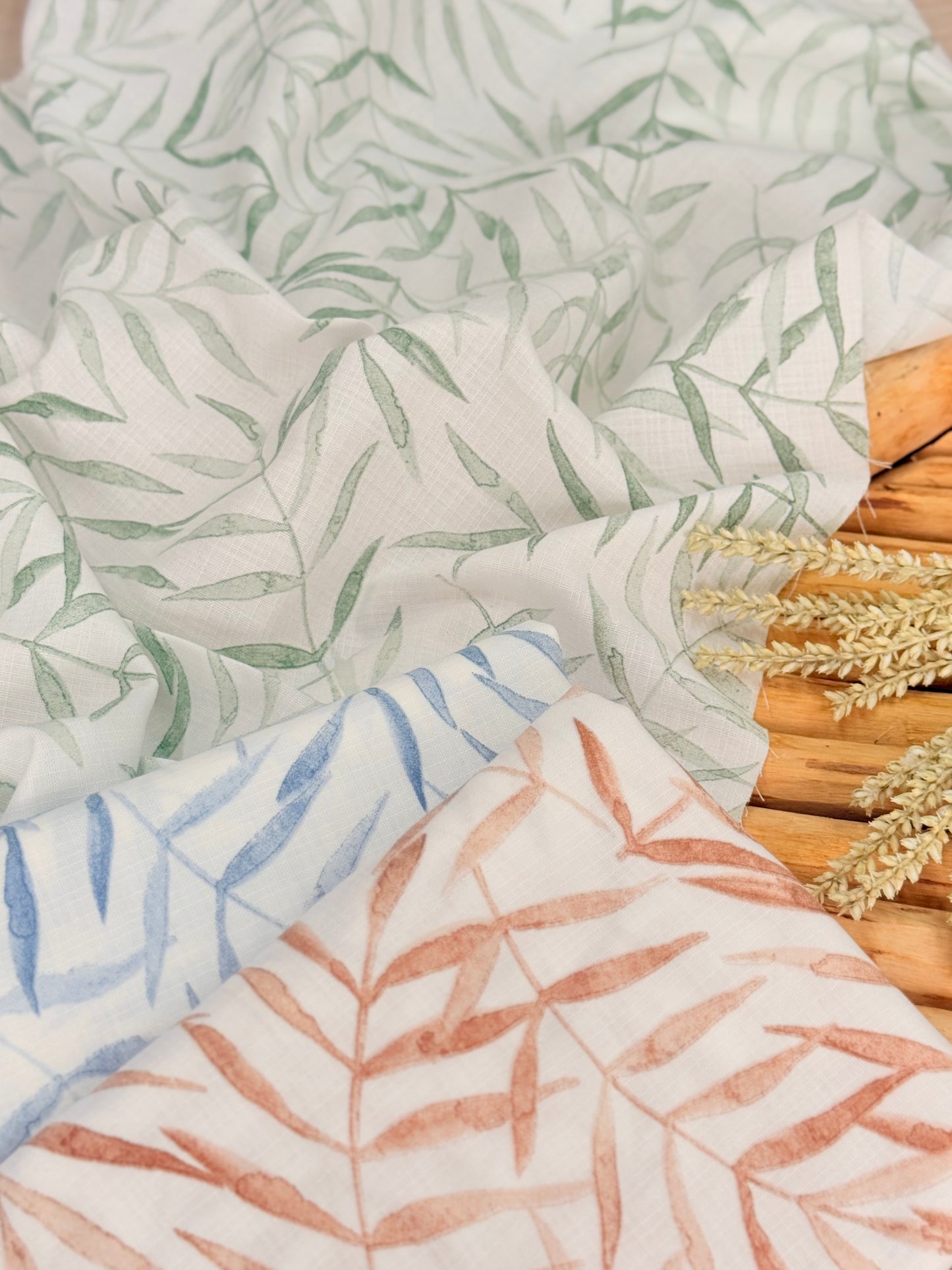 Printed Linen Slub Willow Leaves