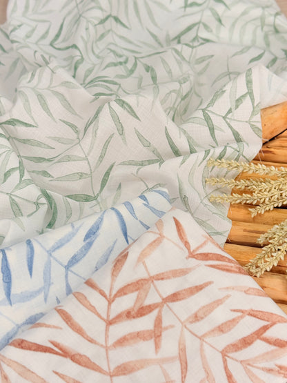 Printed Linen Slub Willow Leaves