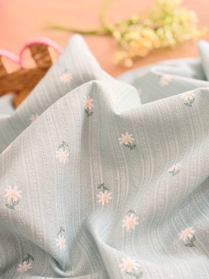 Embroidered Cotton Mint Daisy