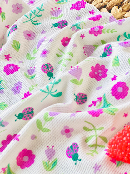 Printed Waffle Fabric Ladybug