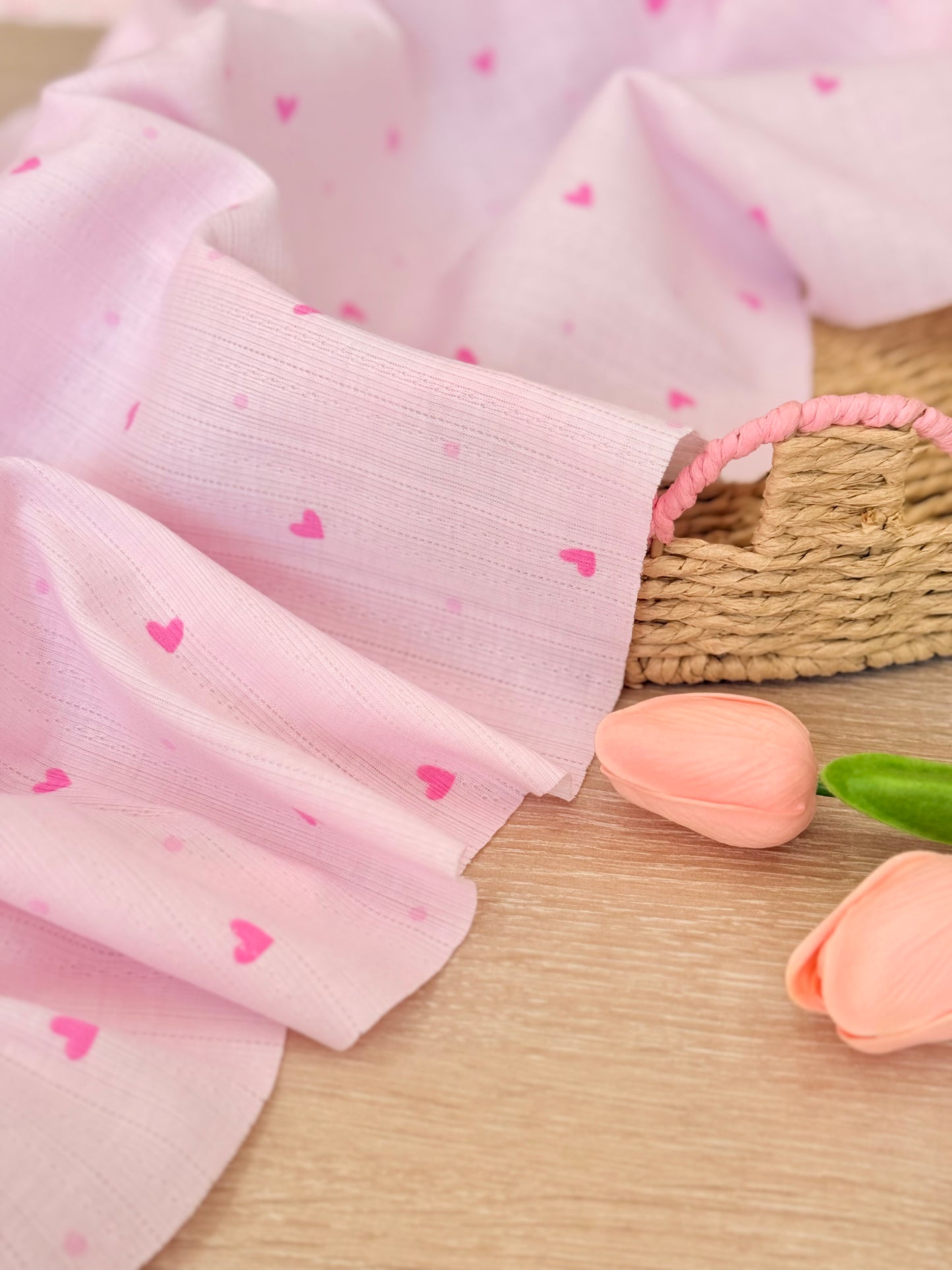 Printed Cotton Jersey Rosy Hearts