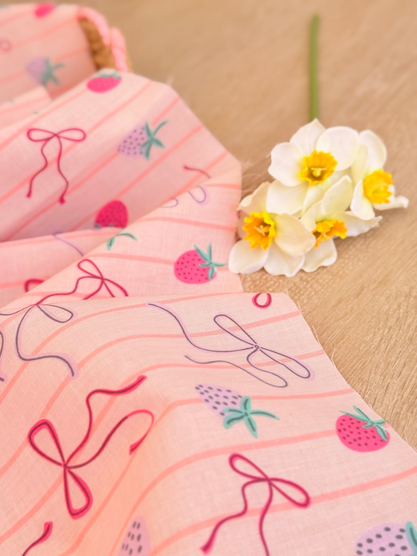 Printed Cotton Strawberry Ribbons