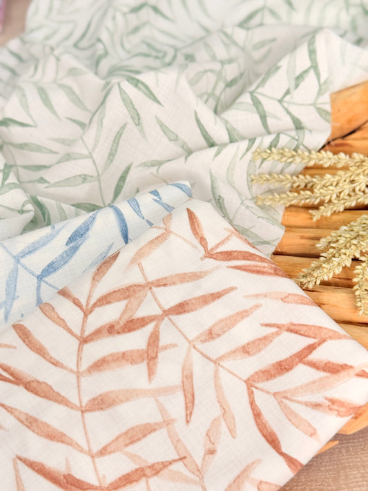 Printed Linen Slub Willow Leaves