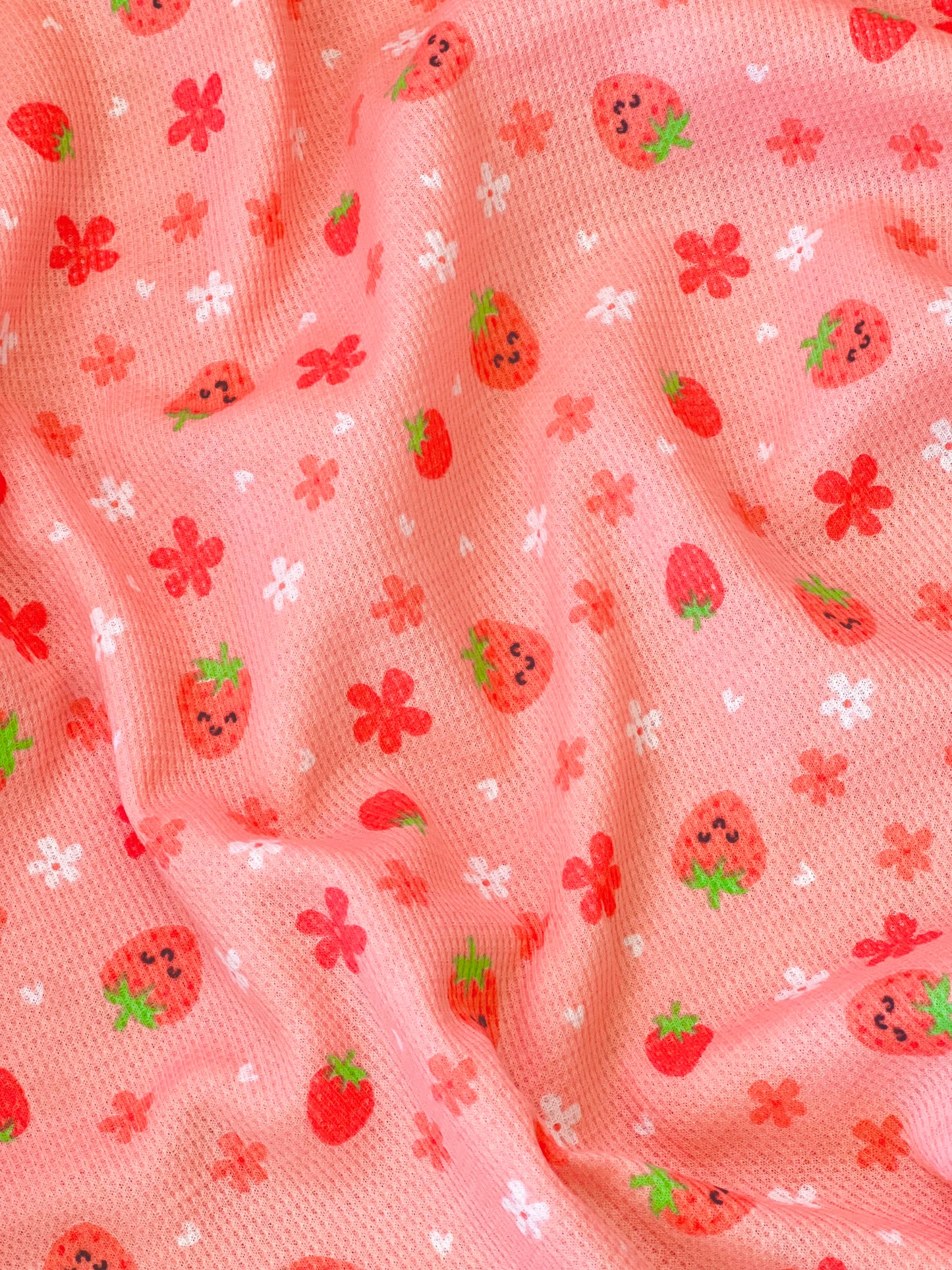 Printed Waffle Fabric Happy Strawberry