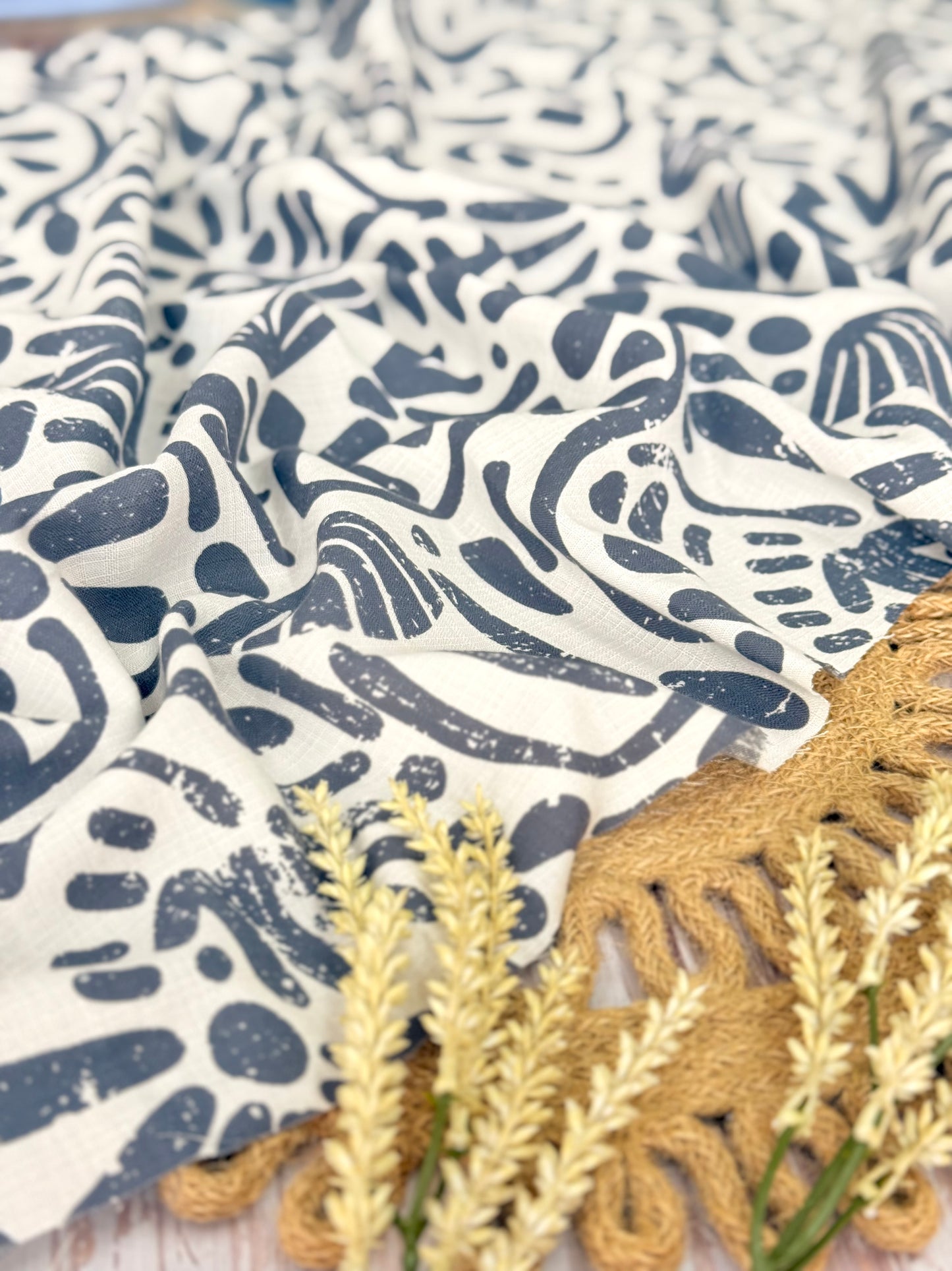 Printed Linen Slub Natural Shapes