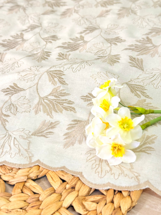 Embroidered Linen Beige Foliaire