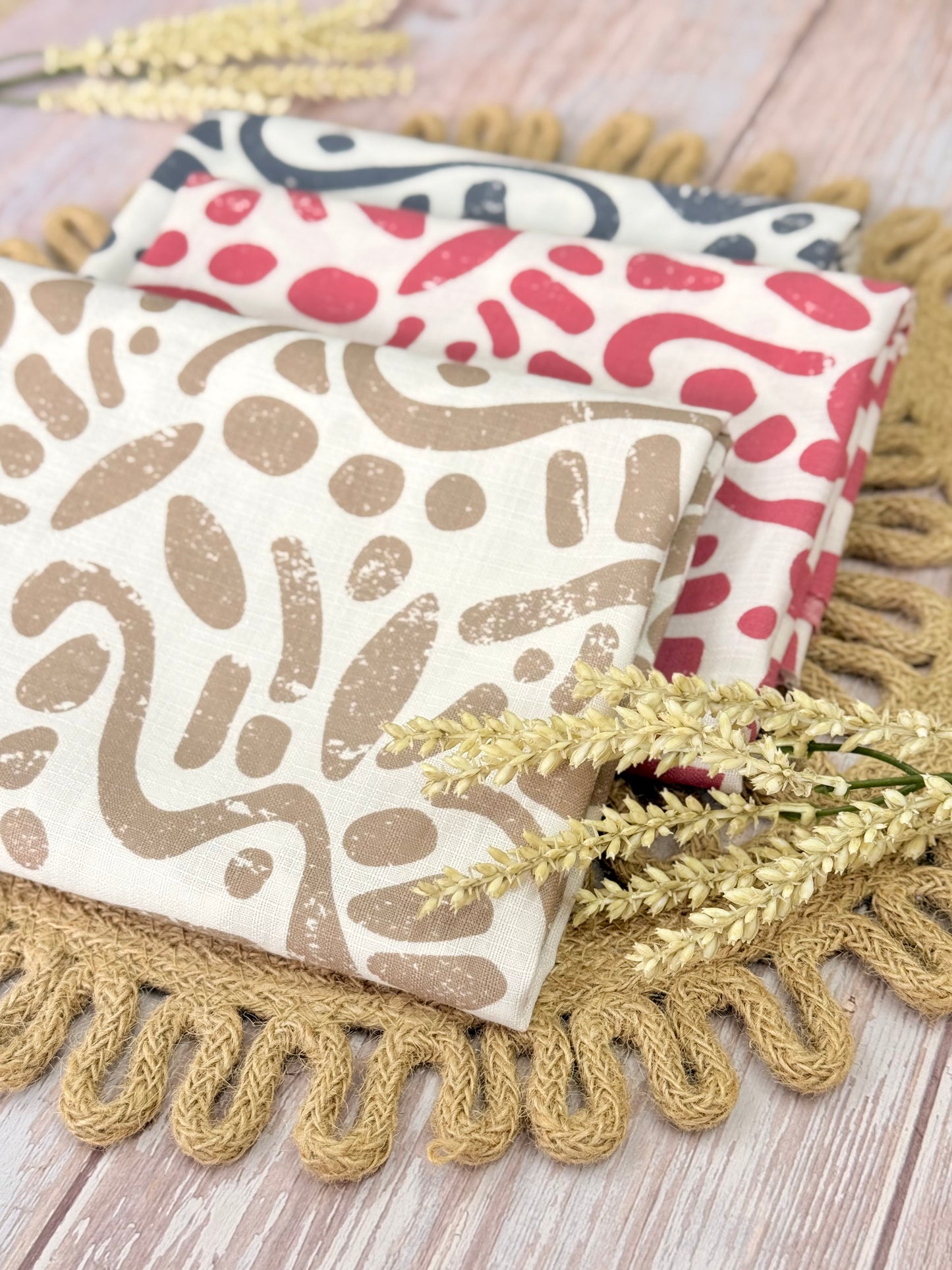 Printed Linen Slub Natural Shapes