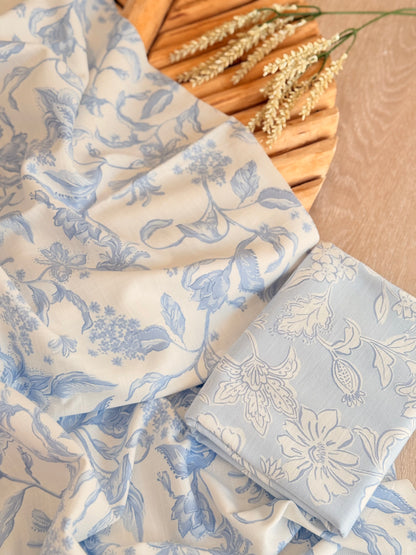 Printed Linen Slub Porcelain Garden