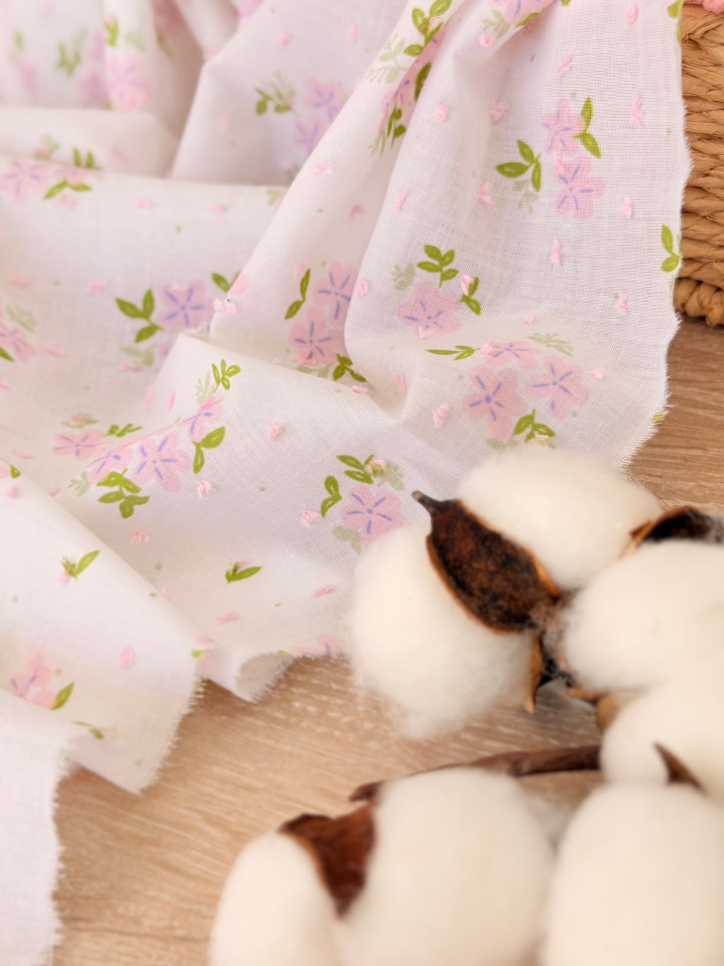 Printed Plumeti Cotton Pink Hydrangea
