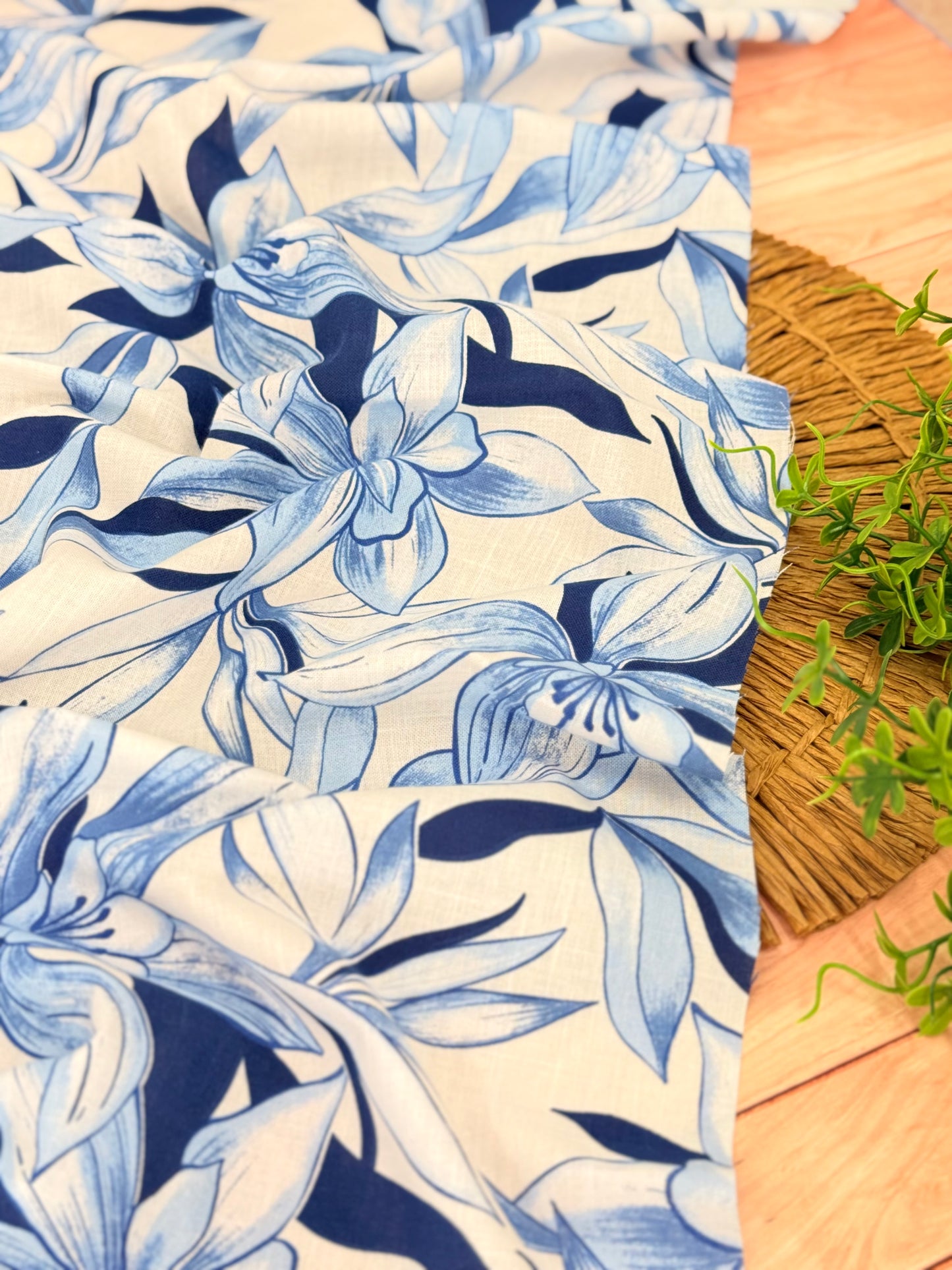 Printed Linen Indigo Garden