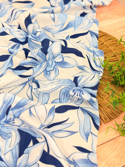 Printed Linen Indigo Garden
