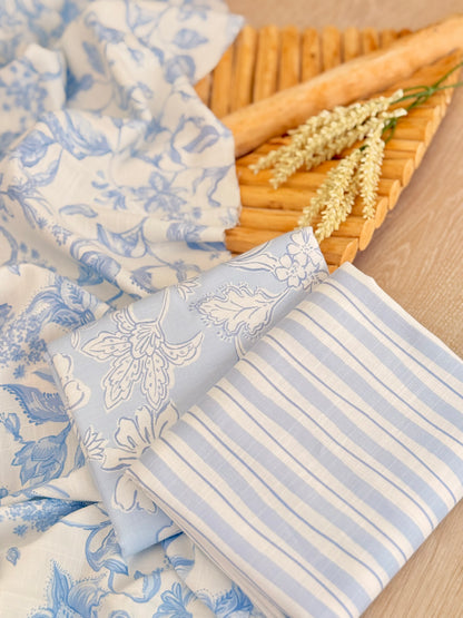 Printed Linen Slub Porcelain Garden
