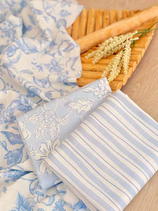 Printed Linen Slub Porcelain Garden