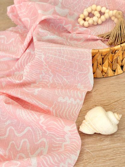 Printed Linen Coral Flow