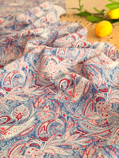 Printed Cotton Blue Paisley