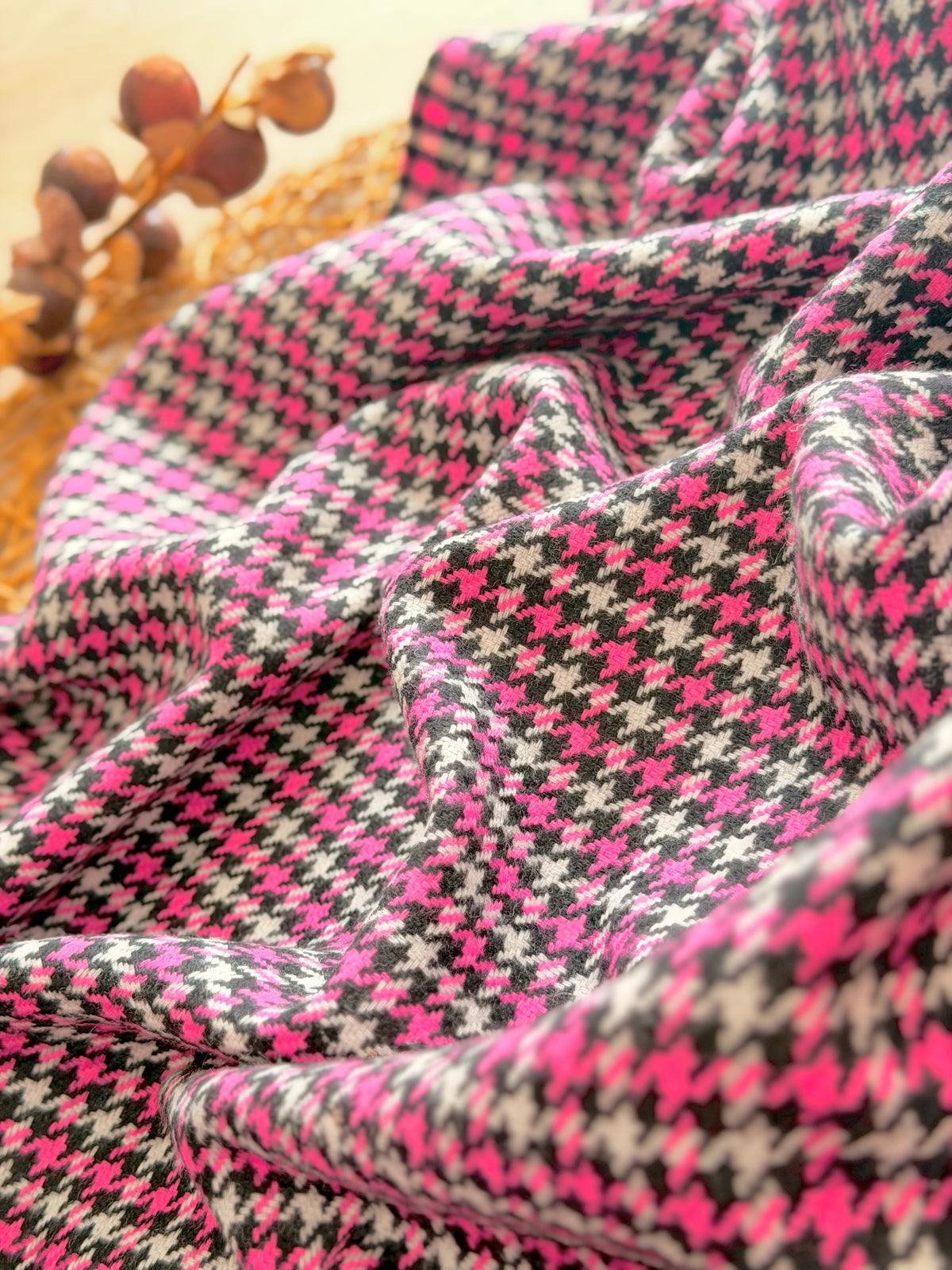 Paño de Lana Pink Houndstooth