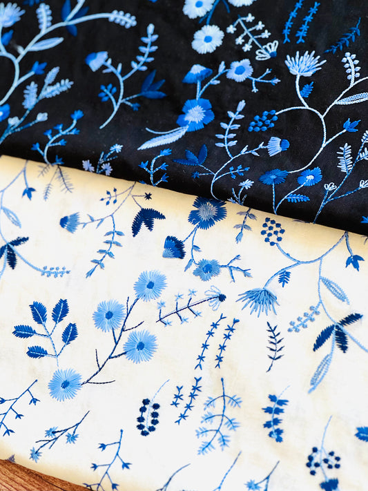 Embroidered Linen Blue Garden