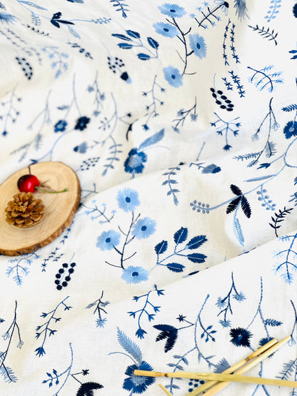 Embroidered Linen Blue Garden