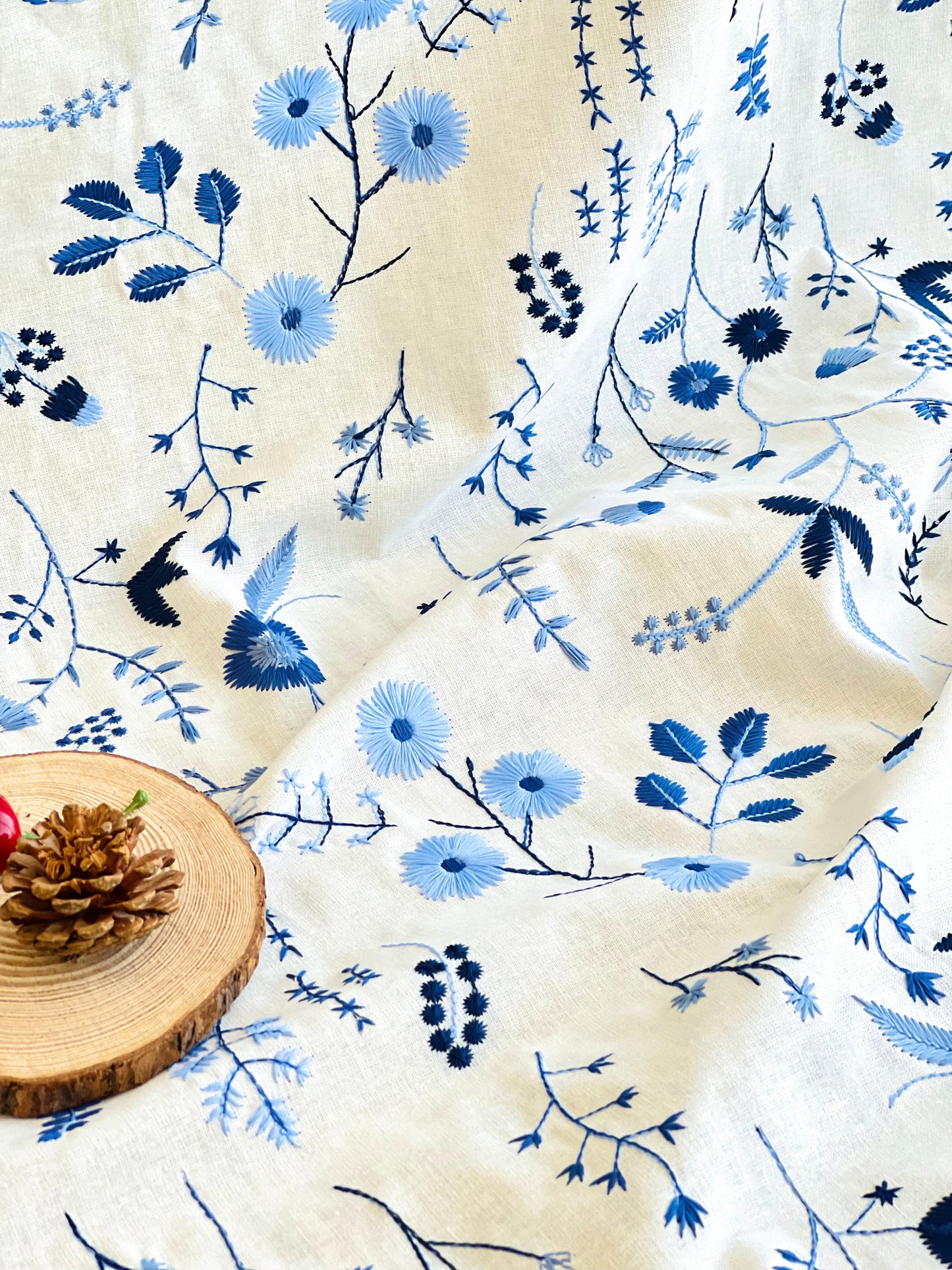 Embroidered Linen Blue Garden