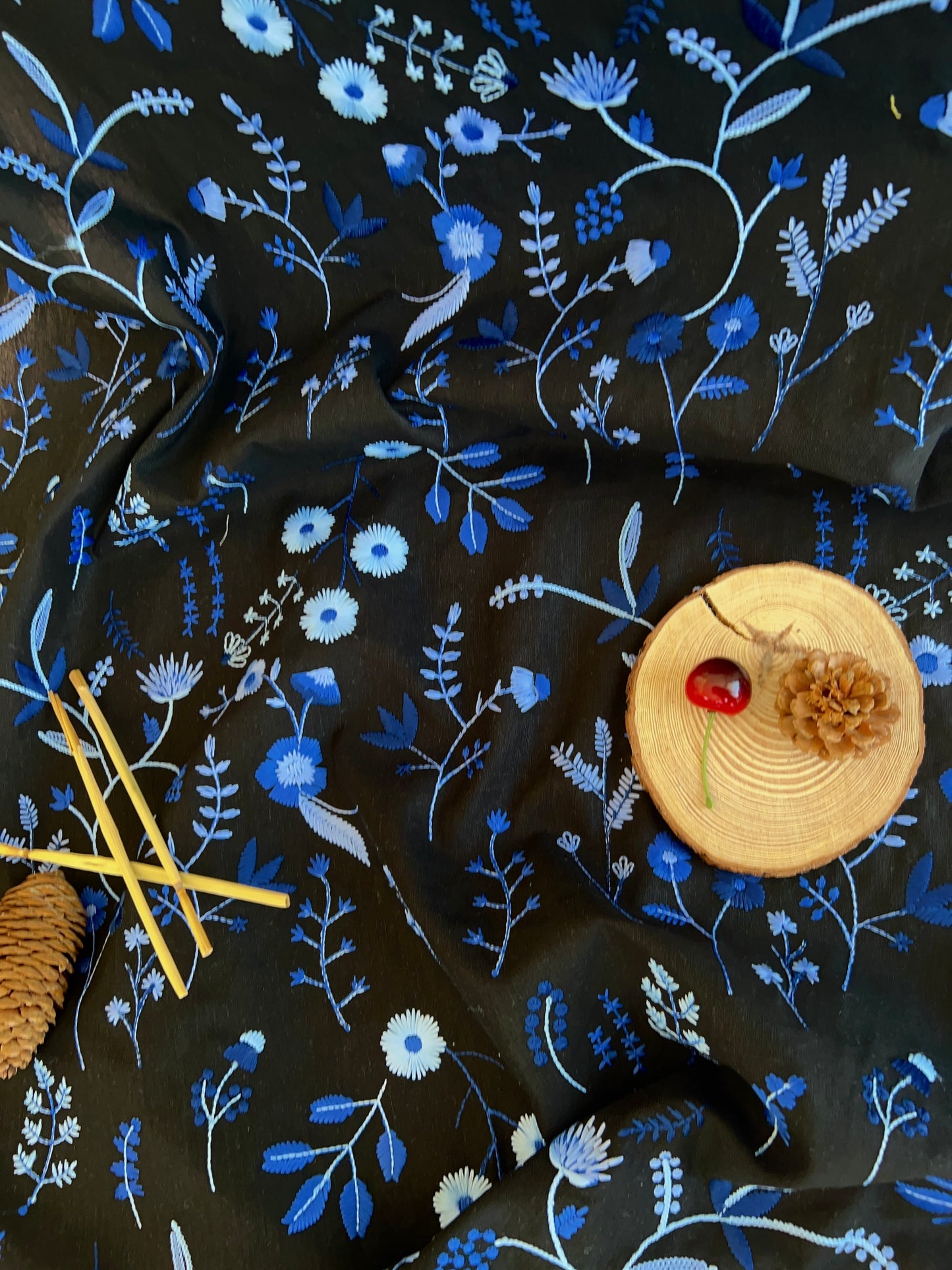 Embroidered Linen Blue Garden