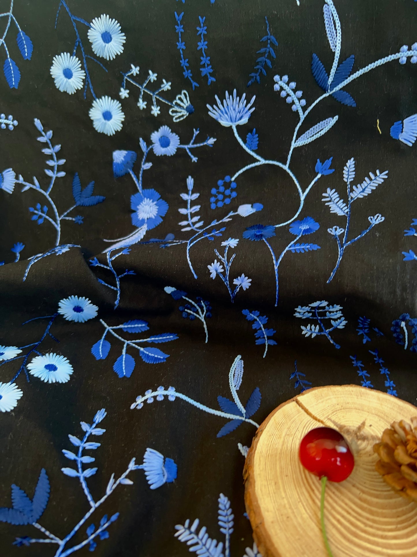 Embroidered Linen Blue Garden