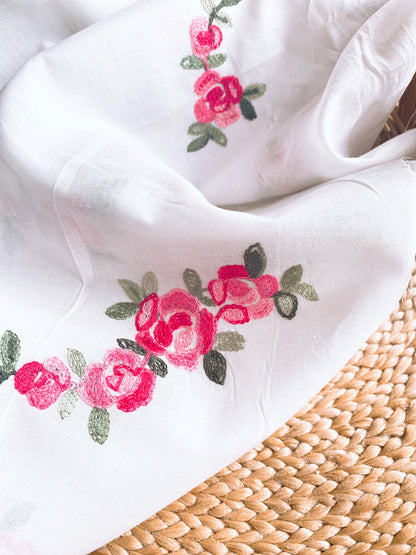 Embroidered Cotton Red Roses