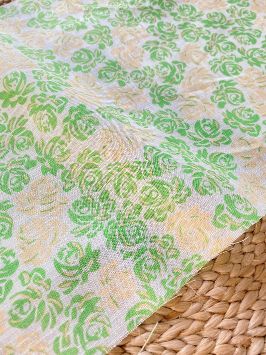 Printed Linen Green Roses