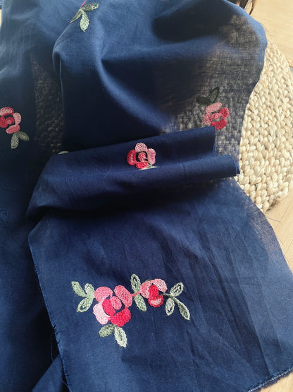 Embroidered Cotton Red Roses